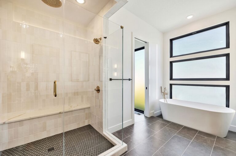 The master bathroom in a York home plan
